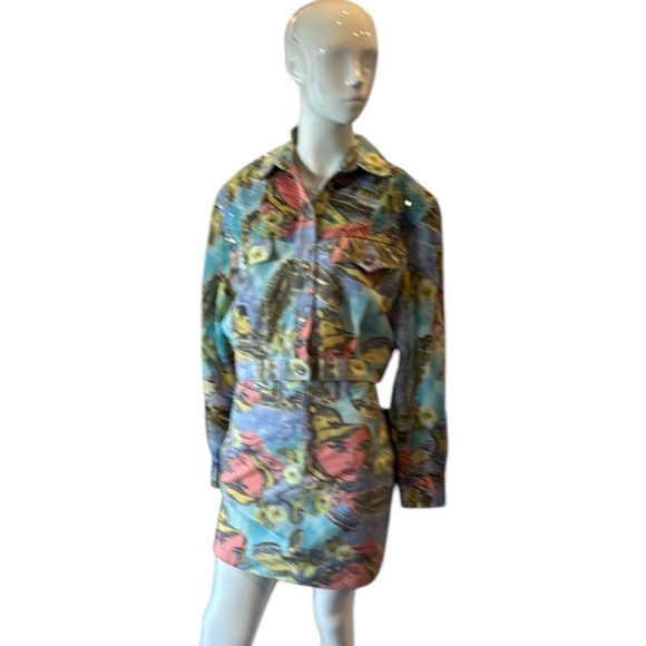 Vintage Opal Lorraine Wardy Pop Art Denim & Chiffon Jacket & Mini Skirt Size 6 - Picture 1 of 15
